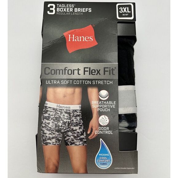 NIP Hanes 3 pk of Size 3XL TAGLESS BOXER BRIEFS Comfort Flex Fit REGULAR LENGTH - Picture 1 of 6